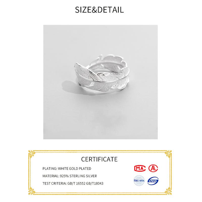 Hot Sale Atmosphere Personality BFCLUB  Silver Color Jewelry High-quality Feather Female Leaf Simple Opening Rings