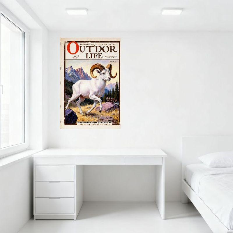 Vintage Outdoor Life February 1932 Moose Hunt Tin Sign, 1932 Outdoor Life Magazine Cover Metal Poster with Bighorn Sheep Illustr