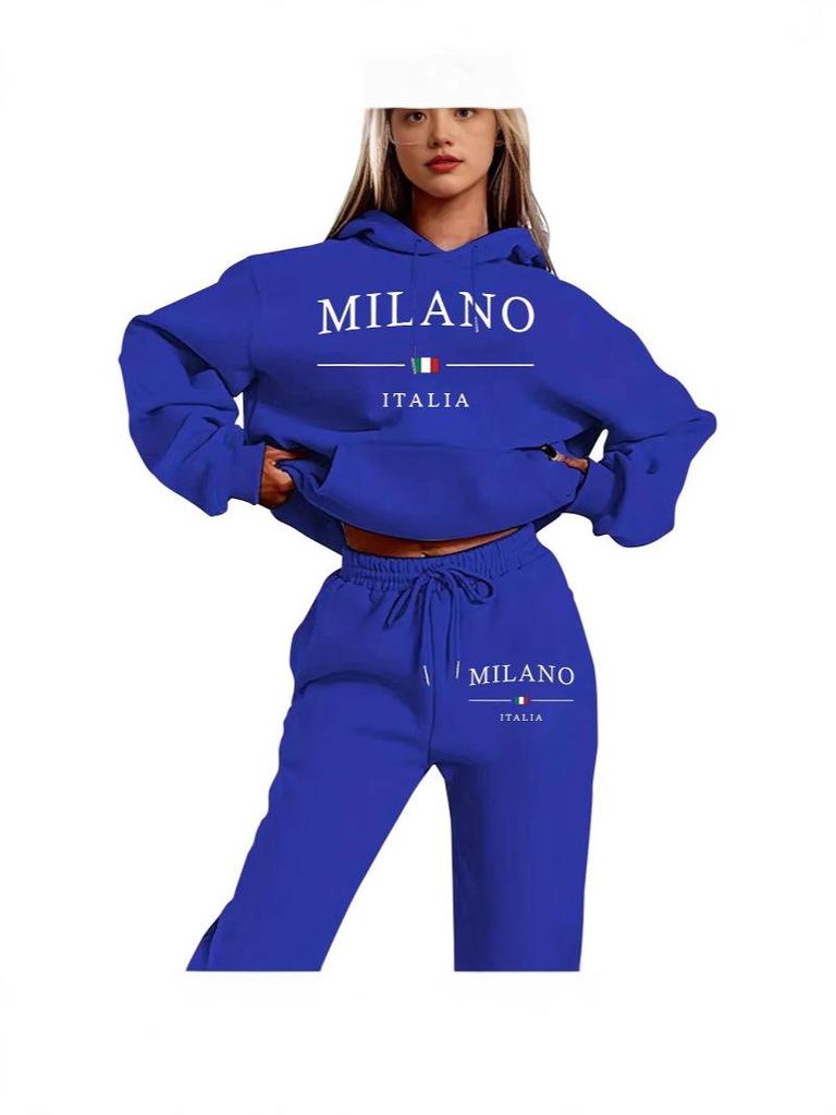 MILANO Plus Size Trendy Fleece Sweatshirt Set with Letter Print for Women