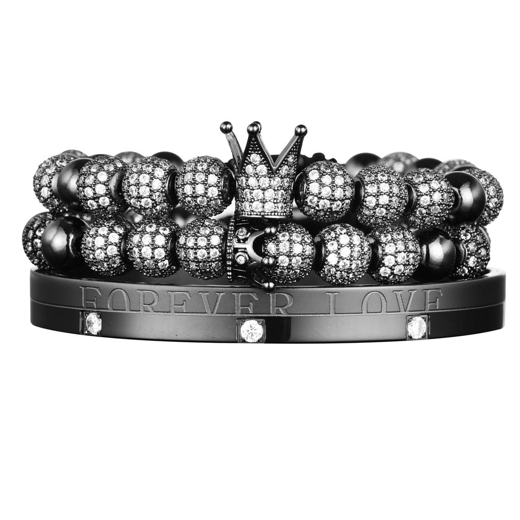 2026 Double Crown Bracelet Set Couple Micro Diamond Ball Bracelet