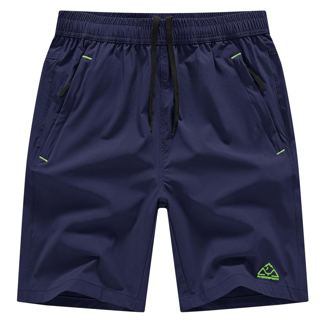 Gopune Men's Running Shorts, Quick-Dry Sweat-Wicking Sports Half Pants with Zipper Pockets, for Soccer Tennis Marathon Hiking (Navy, M)
