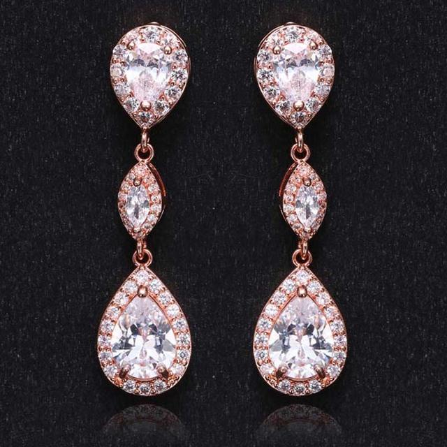 Charm White /Rose /Yellow Gold Color Drop Water Long Earrings Clear Crystal Nail Drop Earings Women Dazzling Wedding Gift Ae331