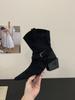 2025 new retro square head thick heel simple British style fashion versatile metal button Martin boots women
