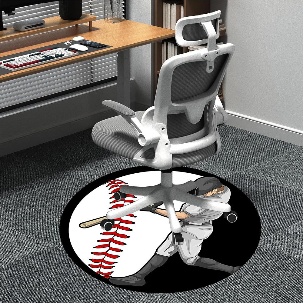 

1PC Baseball Player Office Round Area Rug, Indoor Mat Suitable ForOffice, Under Office Chairs Bedroom Living Room Home Decor, Room Deco, D037 80cm by 80cm