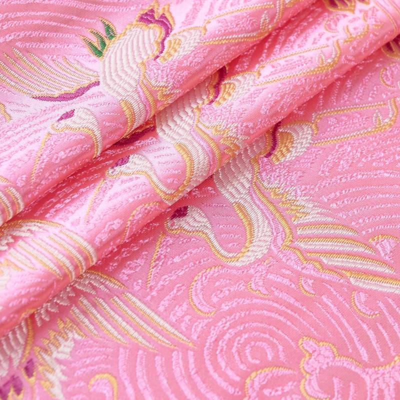 100x75cm Chinese Style Handmade Silk Satin Fabric Cheongsam Stage Embroidered Tissue Paper Crane Pattern Dress Material