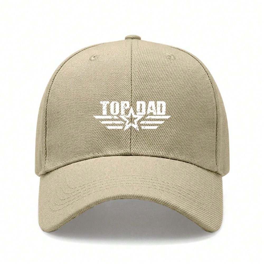 Light Beige Baseball Cap - "TOP DAD" Letter Print Polyester Adjustable Breathable Outdoor Sports Hat Unisex Dad Hat