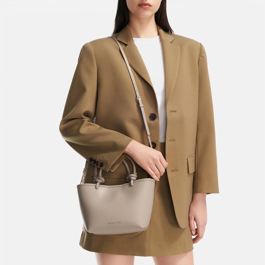 Charles & Keith Knot PU Basket Tote Bag Women tote bags Taupe CK2-30271346
