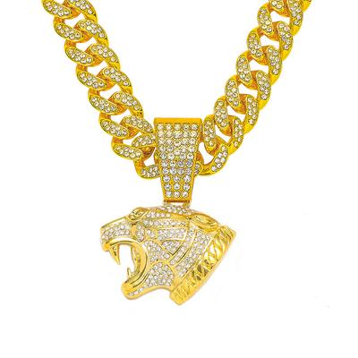 Voll Diamant Schwarzer Panther Kopf Kubanische Kette, Europäischer und Amerikanischer Trend Vielseitiger Leopard Kopf Anhänger, Herren Mode Halskette