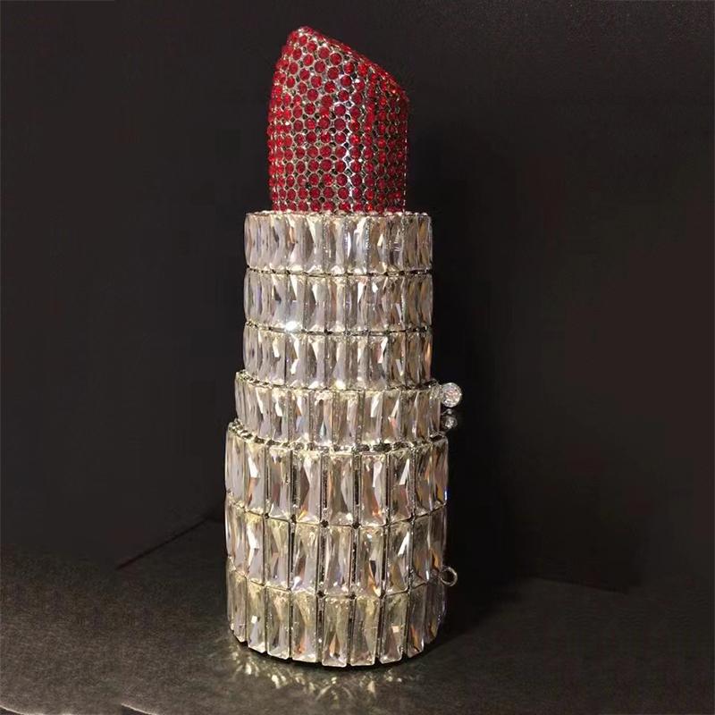 

Luxury AB Glass Lipstick Red Diamond Clutch Wallets WHTUOHENG Women Evening Wedding Dinner Clutches Best Sell Lady Purse Handba 22cmX8.5cmX8.5cm