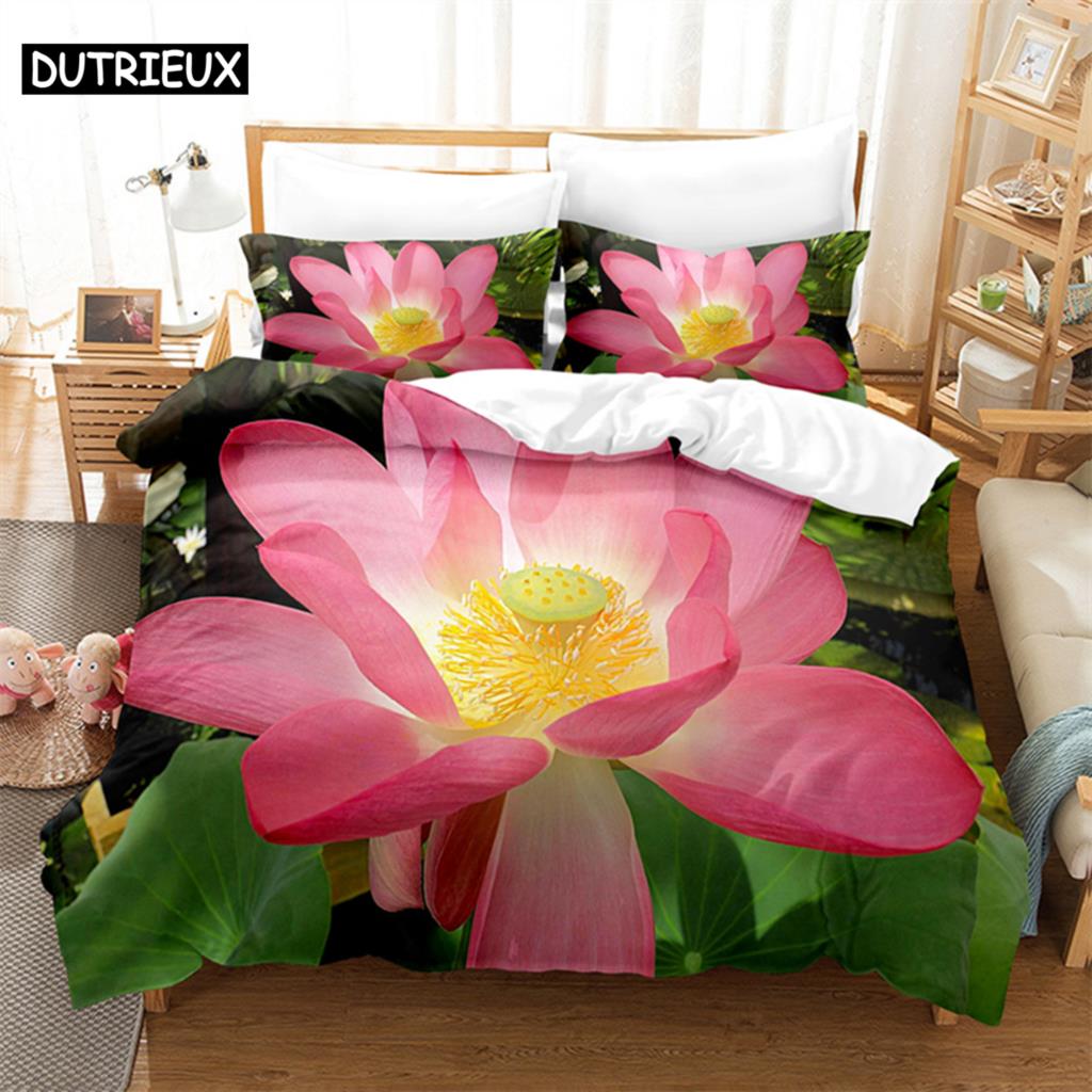 Zielony Liść Lotos Królowa Pościel Zestaw Poszewka na Kołdrę Zestaw Pościeli Dziecięcej Drukowanie Cyfrowe Pościel Rozmiar Królewski Poszewka na Kołdrę Zestaw Pościeli