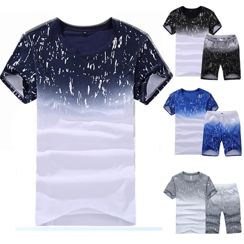 Crew Mens Neck Gradient Tshirtshorts Tracksuits Set Gym Jogging Running Pants