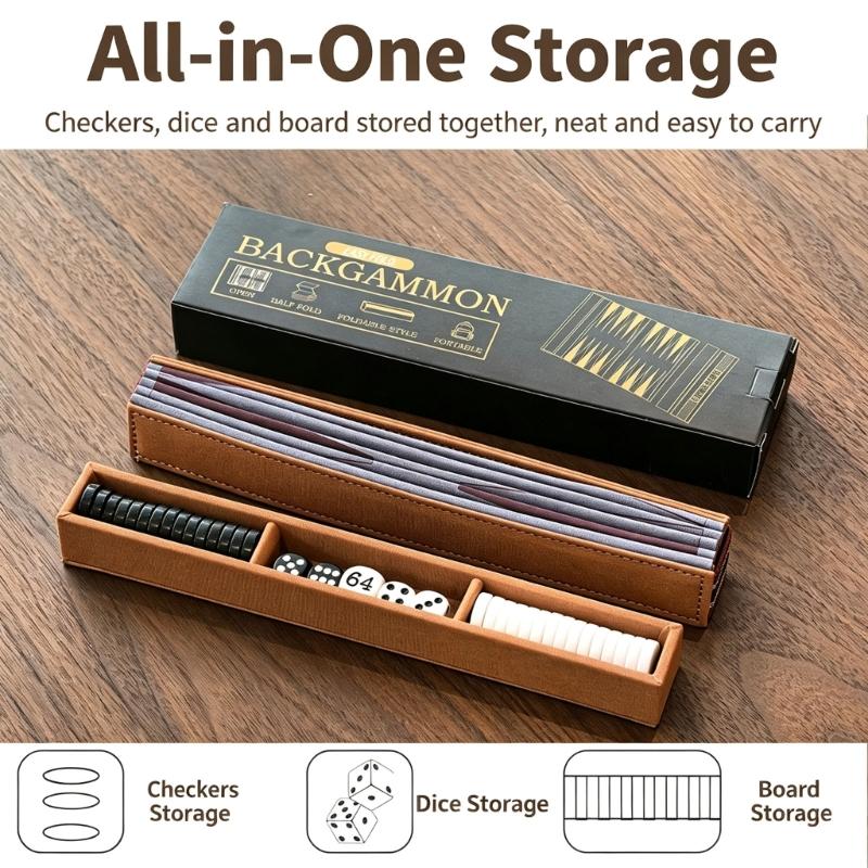 Flexible Backgammon Game Set with PU Playing Board and Acrylic Counters, Elastic Storage Closure for Camping, Commutes, and Indoor Play