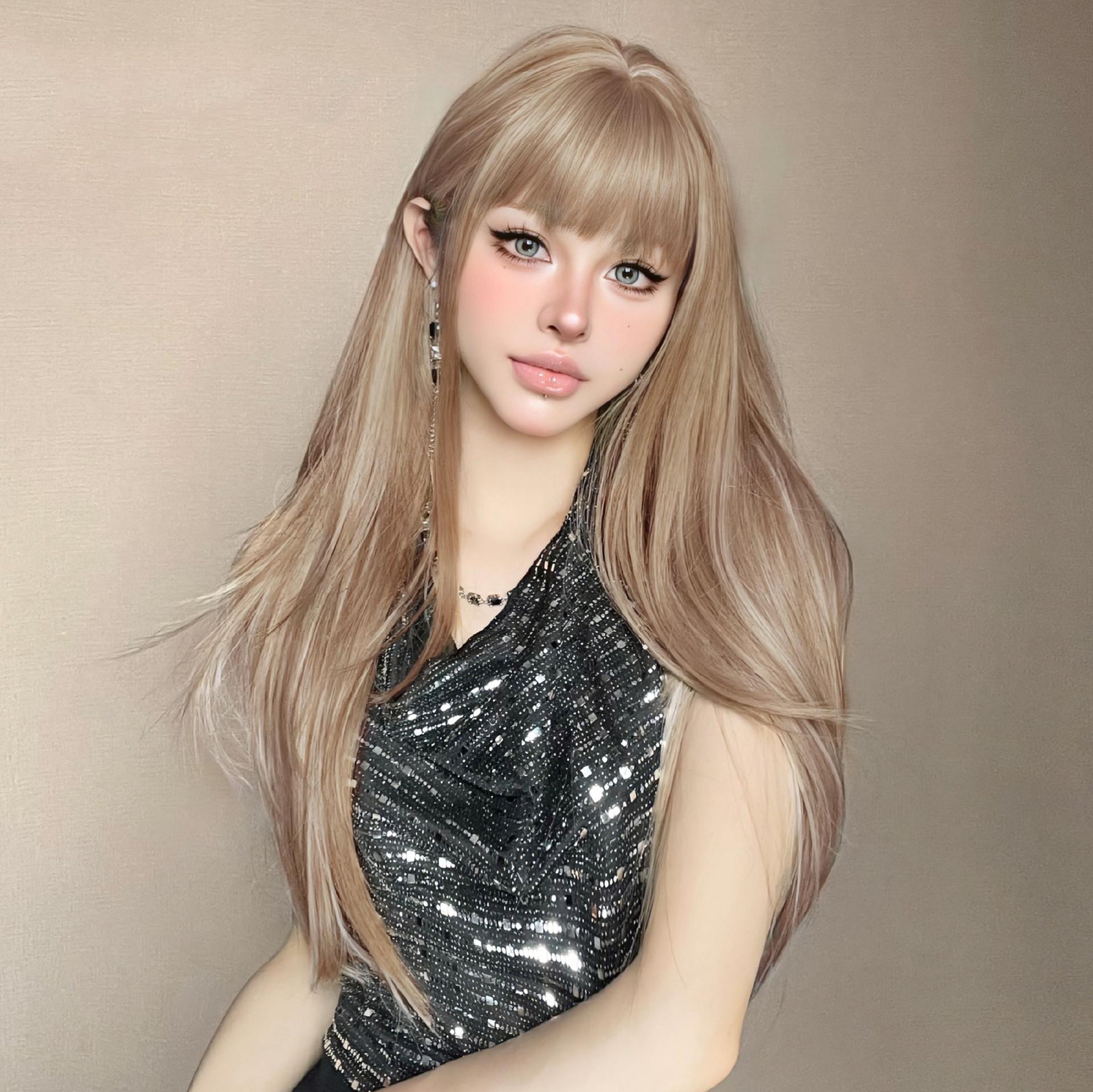 

Длинные многослойные прямые синтетические парики, пепельно-русые парики с челкой, естественно выглядящие, мягкие ежедневные искусственные волосы