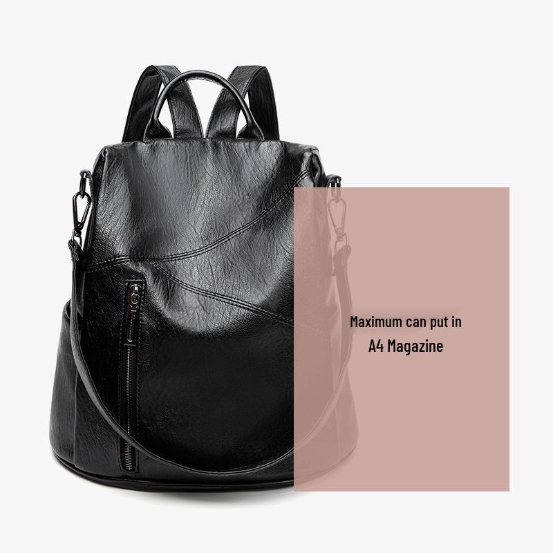 Korean Style Women's Soft Leather Anti-theft Backpack - Versatile, Large Capacity, Double Shoulder for Casual Travel, 2026 Summer