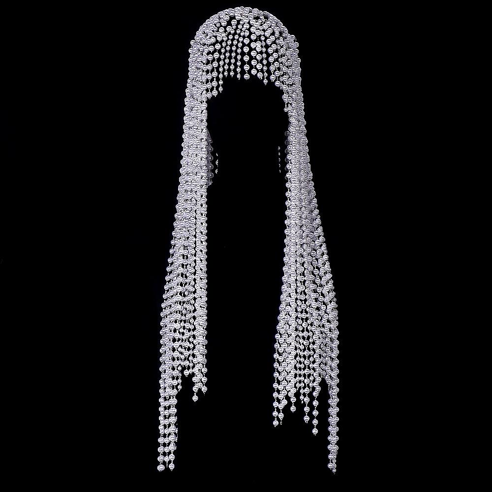 Long fringe Pearl headdress Hair chain Fashion personality Stage Show Hair accessories Ladies Sexy retro exaggerated jewelry acc