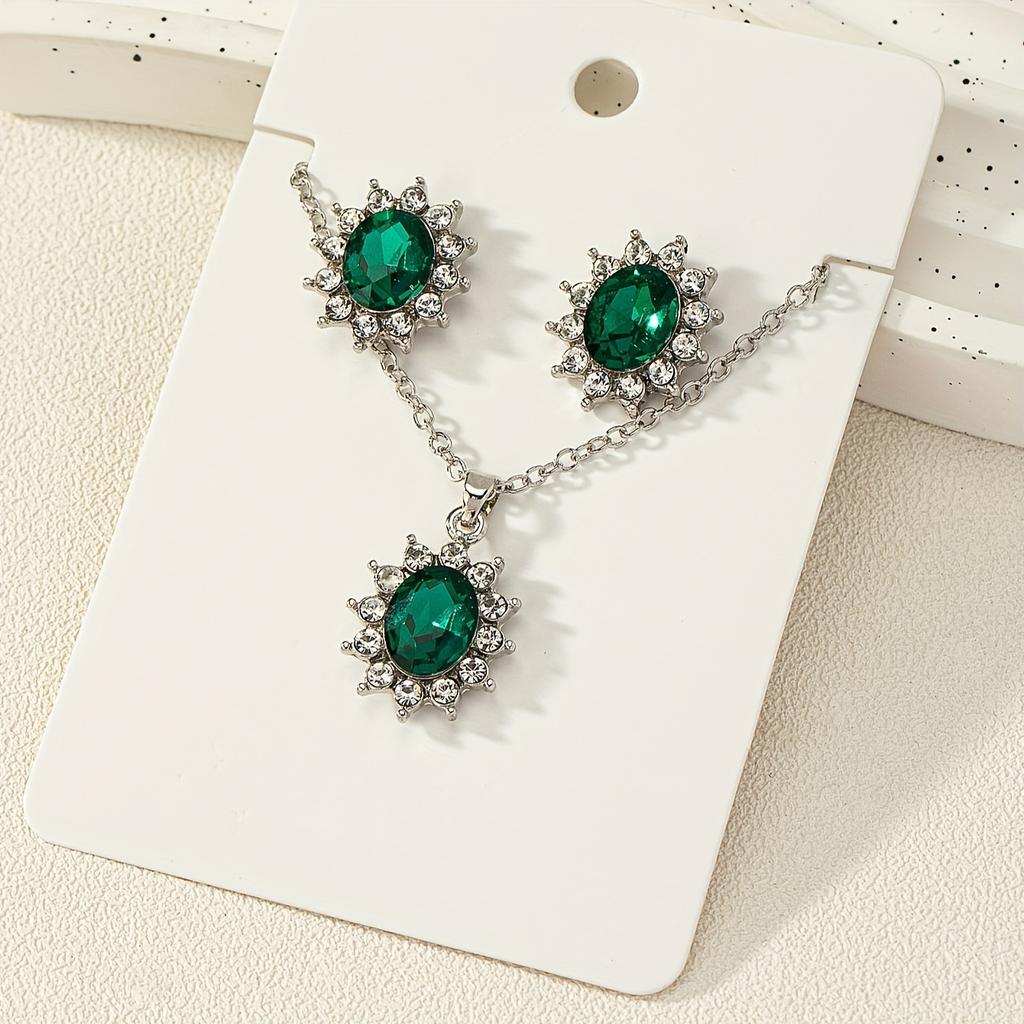 2Pcs/set Simulation Gemstone Earrings Necklace for Women Suitable for Daily Wear Jewelry Set