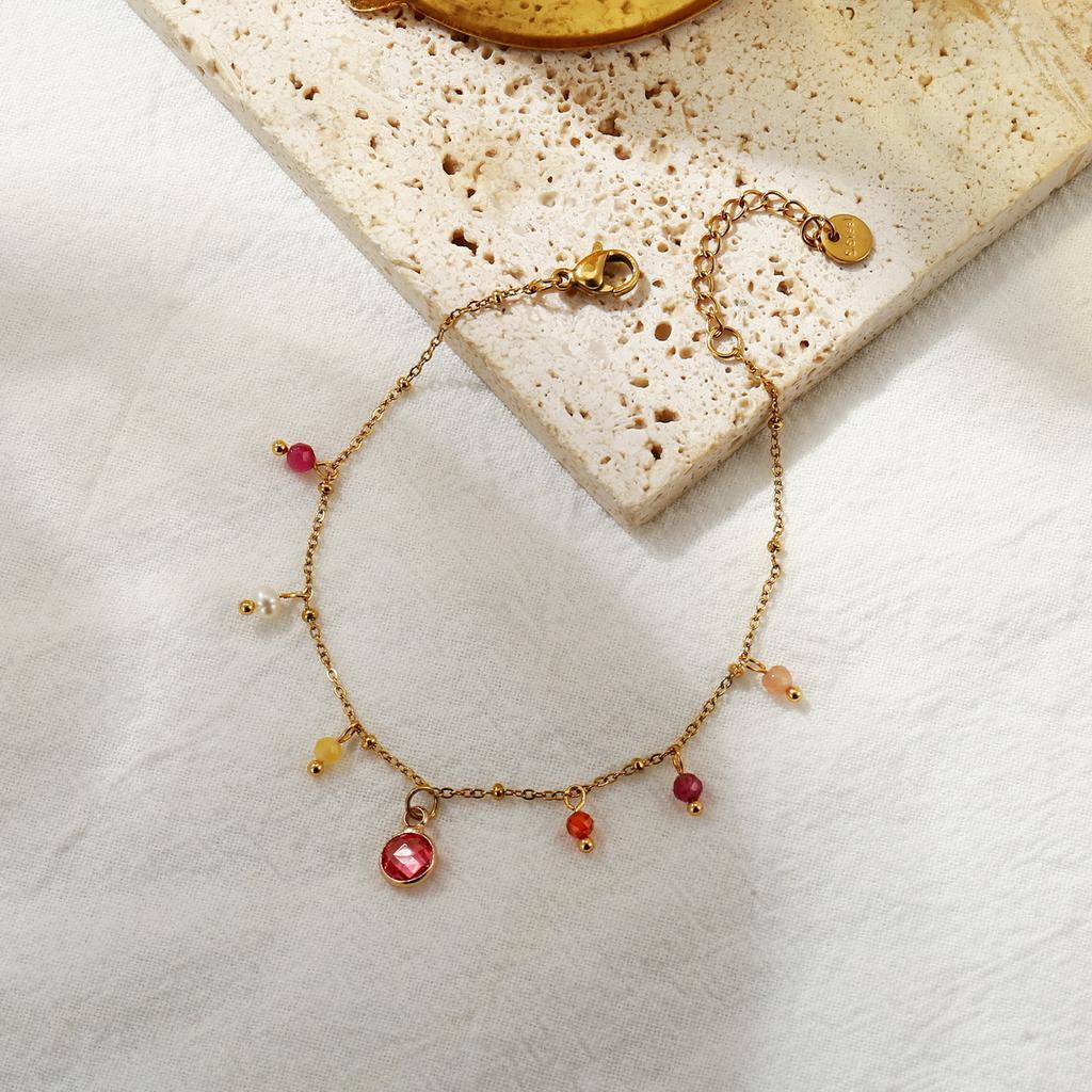 Women 18k Gold Plated Colorful Natural Stone Tassel Clavicle Necklace