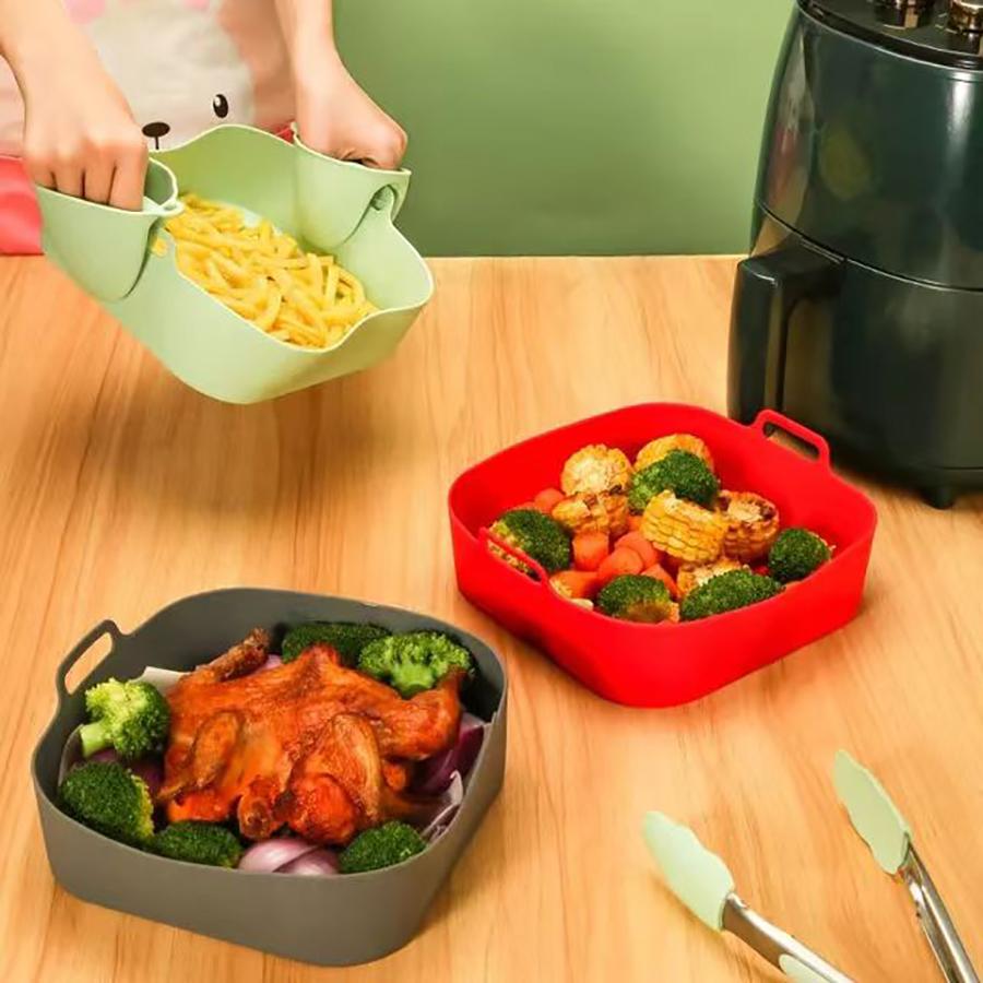 1PC Air Fryer Double Ear Silicone Baking Tray Square Thickened Heat Resistant Silicone Insulation Mat Air Fryer Stereo Tray