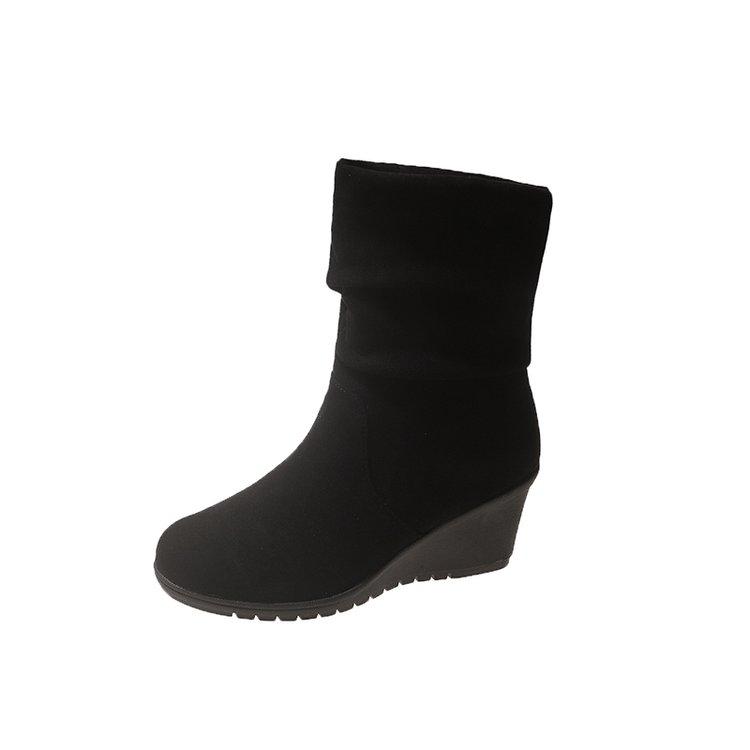 Fashion Large Wedge Heel Height Increasing Fashion Boots 2024 Autumn/winter Suede Round Toe European and American Style Women's Boots