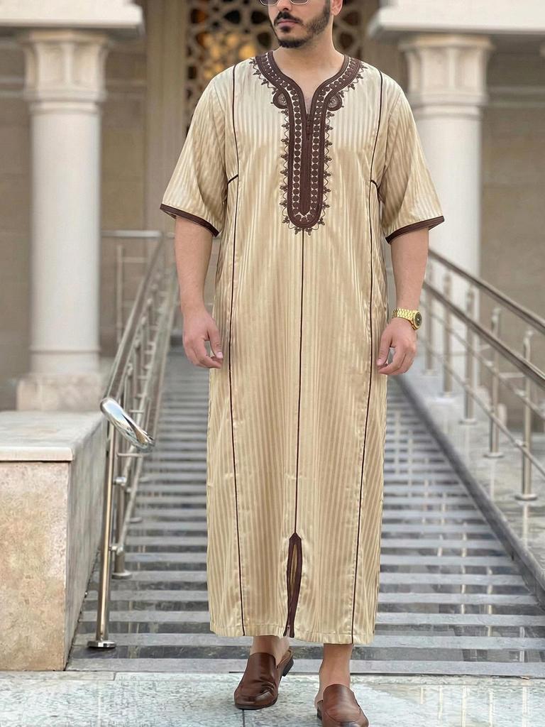 Embroidered Hooded Robe for Muslim Men, New Style Middle Eastern Thobe, Loose Long Sleeve Ethnic Design, Available Now