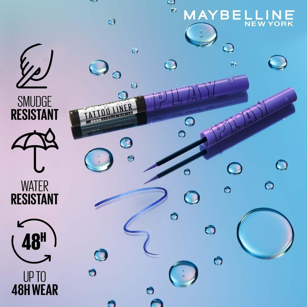 Maybelline New York Tattoo Play Metallic Silver Liquid Eyeliner Longwear Waterproof Bold Eye Makeup 2.1ml