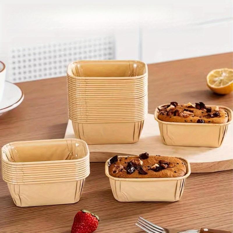 50PCS Oil-proof Baking Cup, Rectangular Mini Size, with Grooved Rim To Prevent Leaks. Suitable for Baking Bread, Cupcakes, and Desserts.