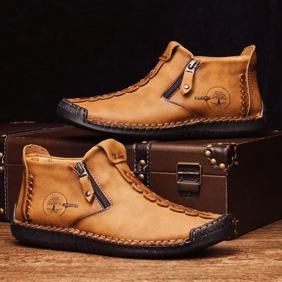 Autumn/Winter Men's Ankle Boots Large Size Zipper Men's Boots Outdoor Casual Hand Sewn Work Clothes Boots