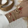 Boho Multilayer Stacked Bracelets Set For Women Ocean Red Coral Starfish Shell Beaded Metal Chain Bangles Summer Beach Jewelry