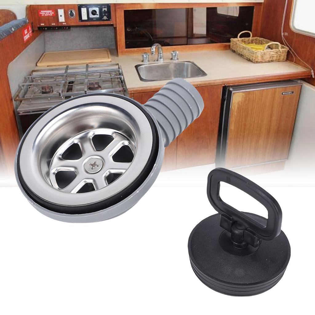 Marine Sink Drain 70mm Right Angle Double Layer Filtration 52-65mm Installation Aperture Boat Sink Drain with 1.5m Downpipe