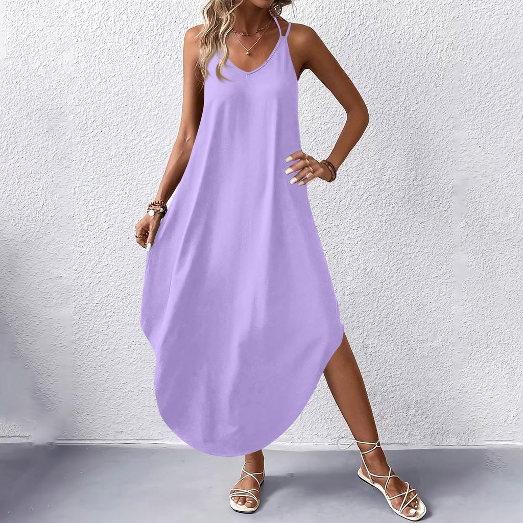 Women's Fashion Casual V-neck Sleeveless  Dresses Print Dresses Beach Long Dresses