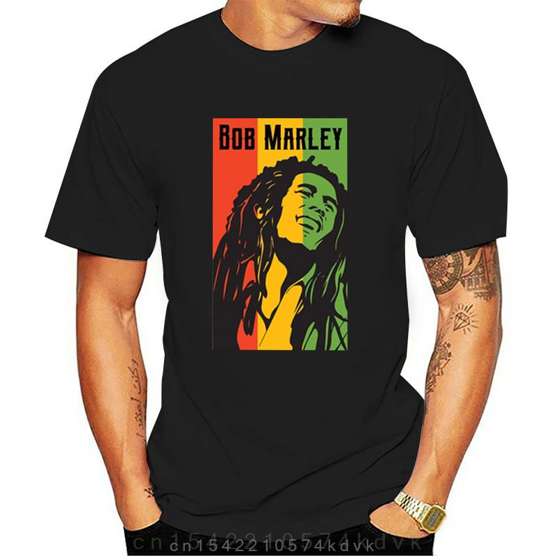 Male Summer Plus Size Streetwear Casual Short Sleeve Round Neck Cotton Reggae Star Bob Marley Rock Hip Hop Tshirt