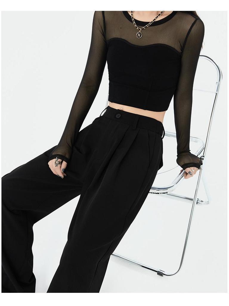 Women's High-Waisted Wide-Leg Black Pants for Spring/Autumn 2025 – Loose, Straight, Casual Suit Pants