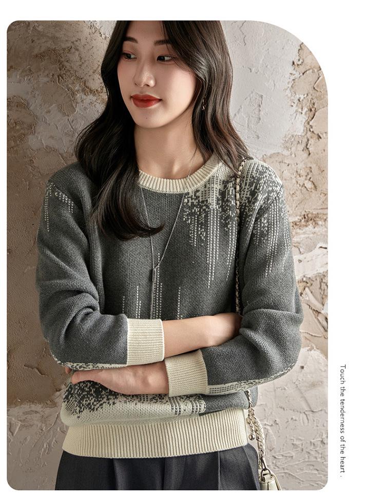 Ethnic Jacquard Crew Neck 100% Cotton Women's Cardigan Sweater - Autumn 2025 Collection
