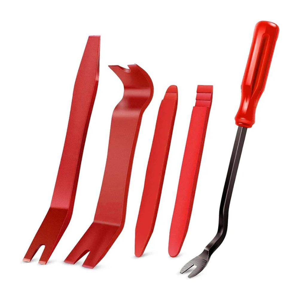 

5Pcs Auto Trim Removal Tool Kit, No Scratch Plastic Pry Tool Kit - Interior Door Panel Clip Fastener Removal Set For Vehicle 1 set red