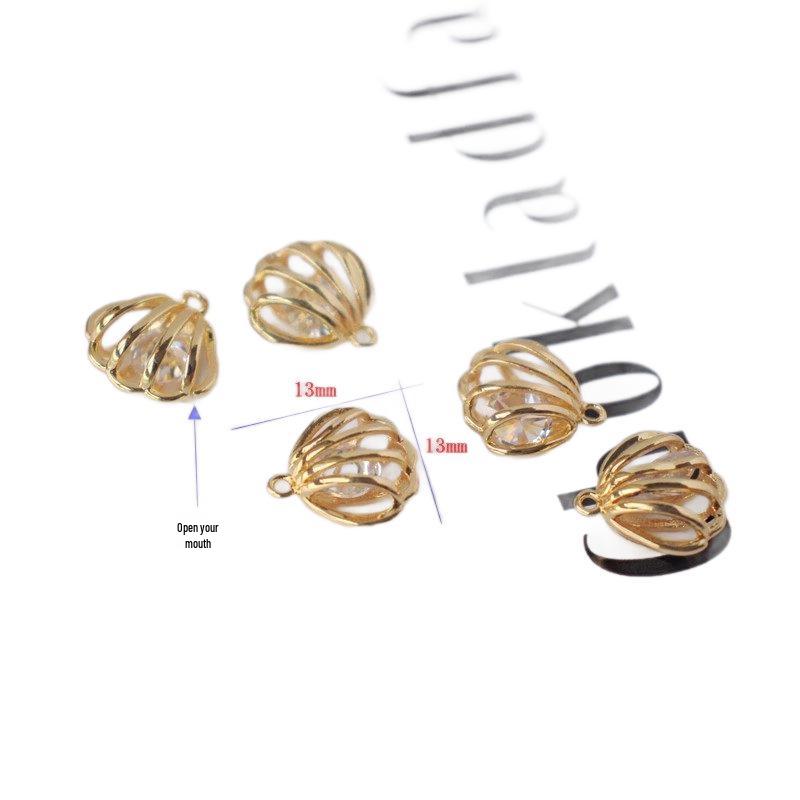 14K Gold-Plated Colorfast Hollow Zircon Seashell Pendant for DIY Scallop Bracelets, Necklaces, and Earrings
