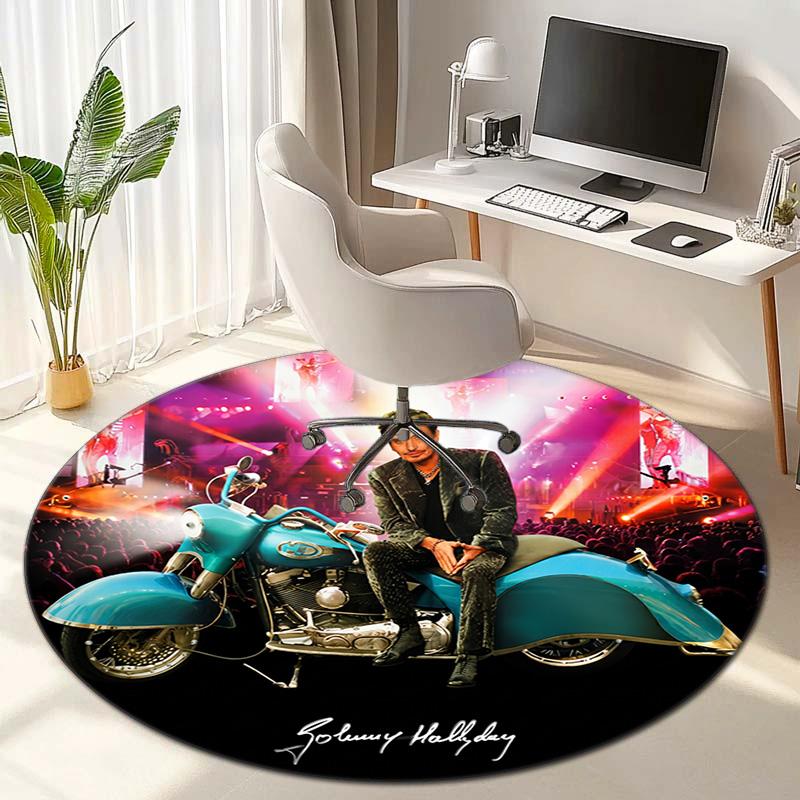 French legendary rock singer and actor Johnny Hallyday Round Carpet Soft Home Decoration Corridor Table and Chair Anti slip Outdoor Floor Mat rug H21