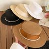 French Celebrity Style Flat Top Top Hat New Summer Elegant Pearl Straw Seaside Sun Hat Children