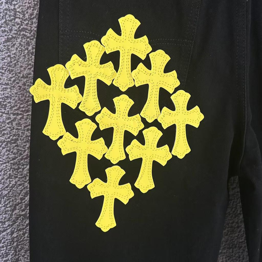 9911 CHROME HEARTS Pánské a dámské trendy džíny v americkém stylu s látkovými nášivkami, ležérní a módní high street kalhoty