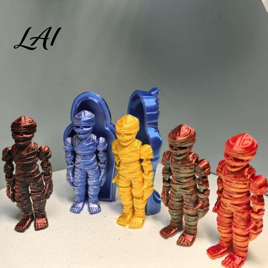 Ancient Egyptian Mummy Figurine 3D Printed Pharaoh Sarcophagus Set Articulated with Trendy Room Decor Storage Case Collectible Fidget Toy