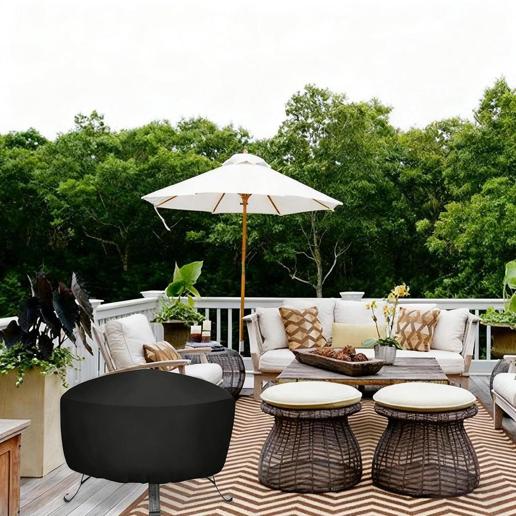 Cover For Fire Pit Windproof Oxford Fabric Round Fire Pit Protector For Outdoors For Snow Debris Bird Droppings Rain Sunlight