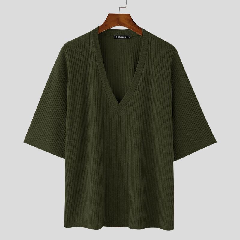 

INCERUN Мужские трикотажные повседневные топы с глубоким V-образным вырезом и длинным рукавом S