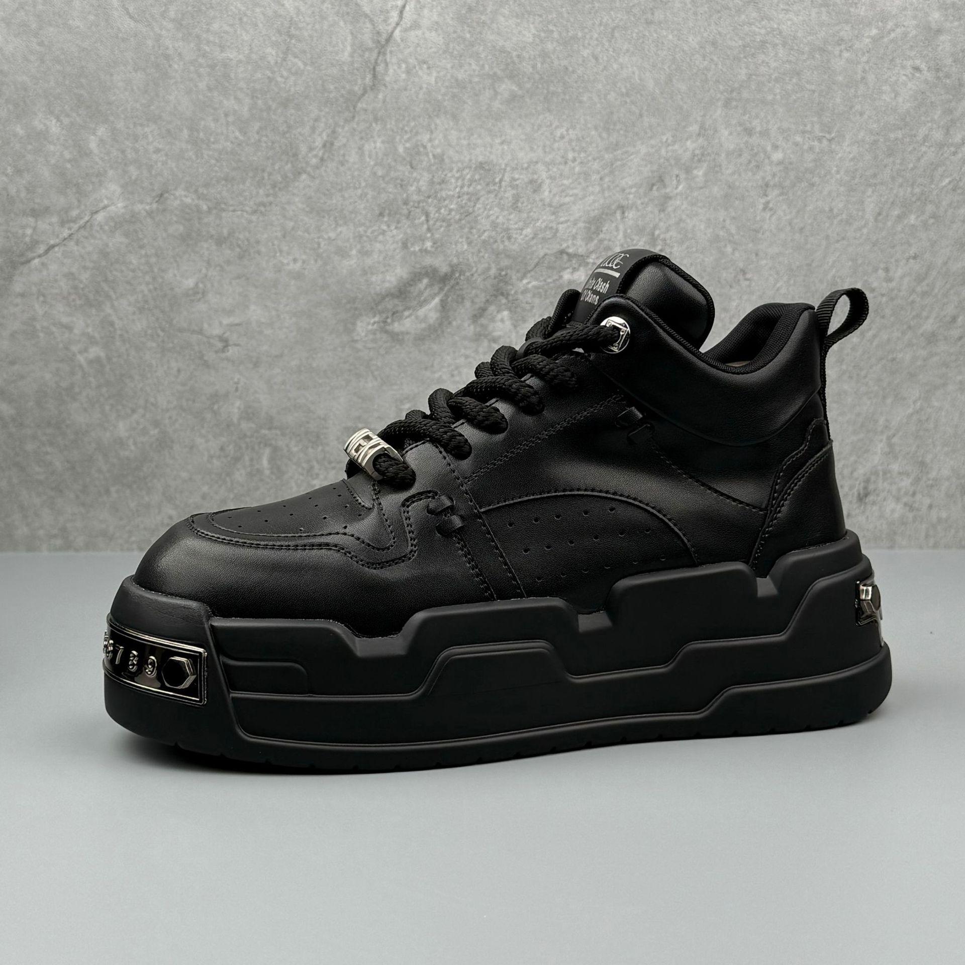 Thick Sole Men s Sneakers Spring Men Leather Casual Shoes High-quality Men Running Shoes Lace Up Women s Platform Sport Shoes 39 чёрный