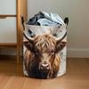 1 Highland Cow Art Print Laundry Basket - Durable Oxford Fabric, Round Foldable Dirty Clothes Hamper with Black Handles, for Bedroom and Bathroom, Hom