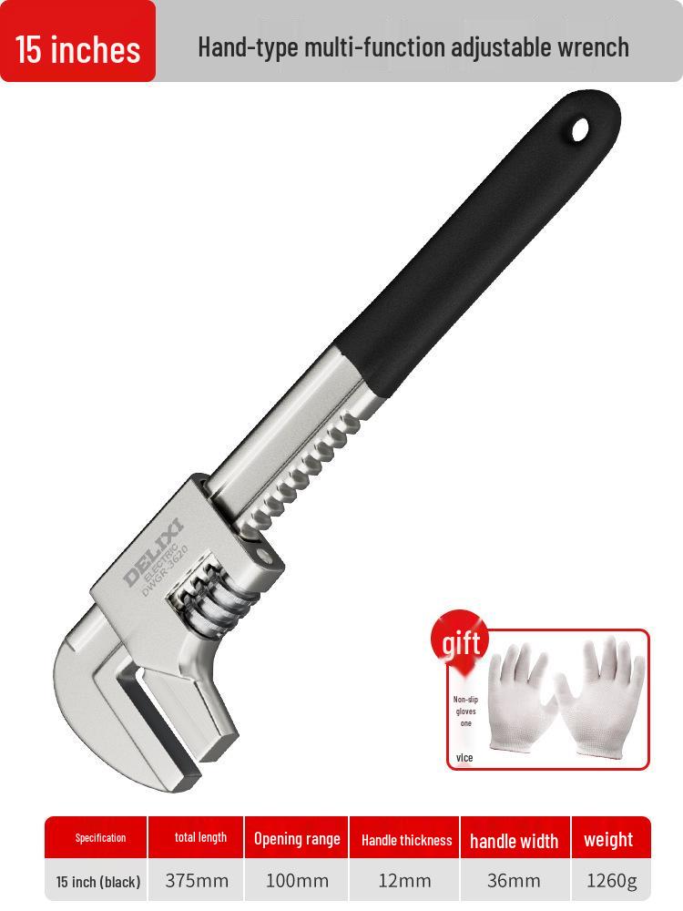 Delixi Multi-Function Adjustable Wrench with Large Opening and Thickened Jaw