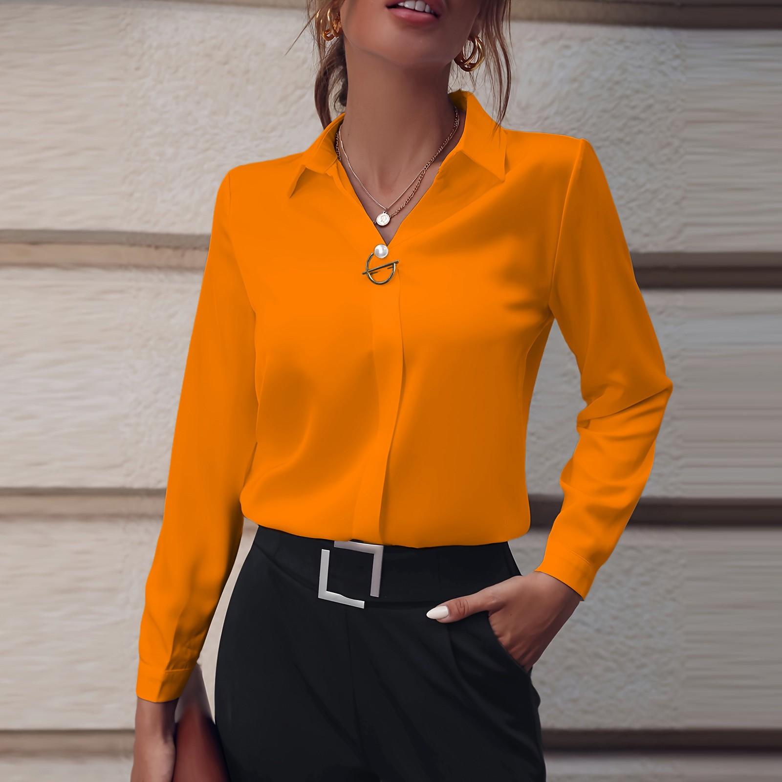 

Женские топы с длинным рукавом, повседневные рубашки с V-образным вырезом, летние деловые рабочие блузки XXL