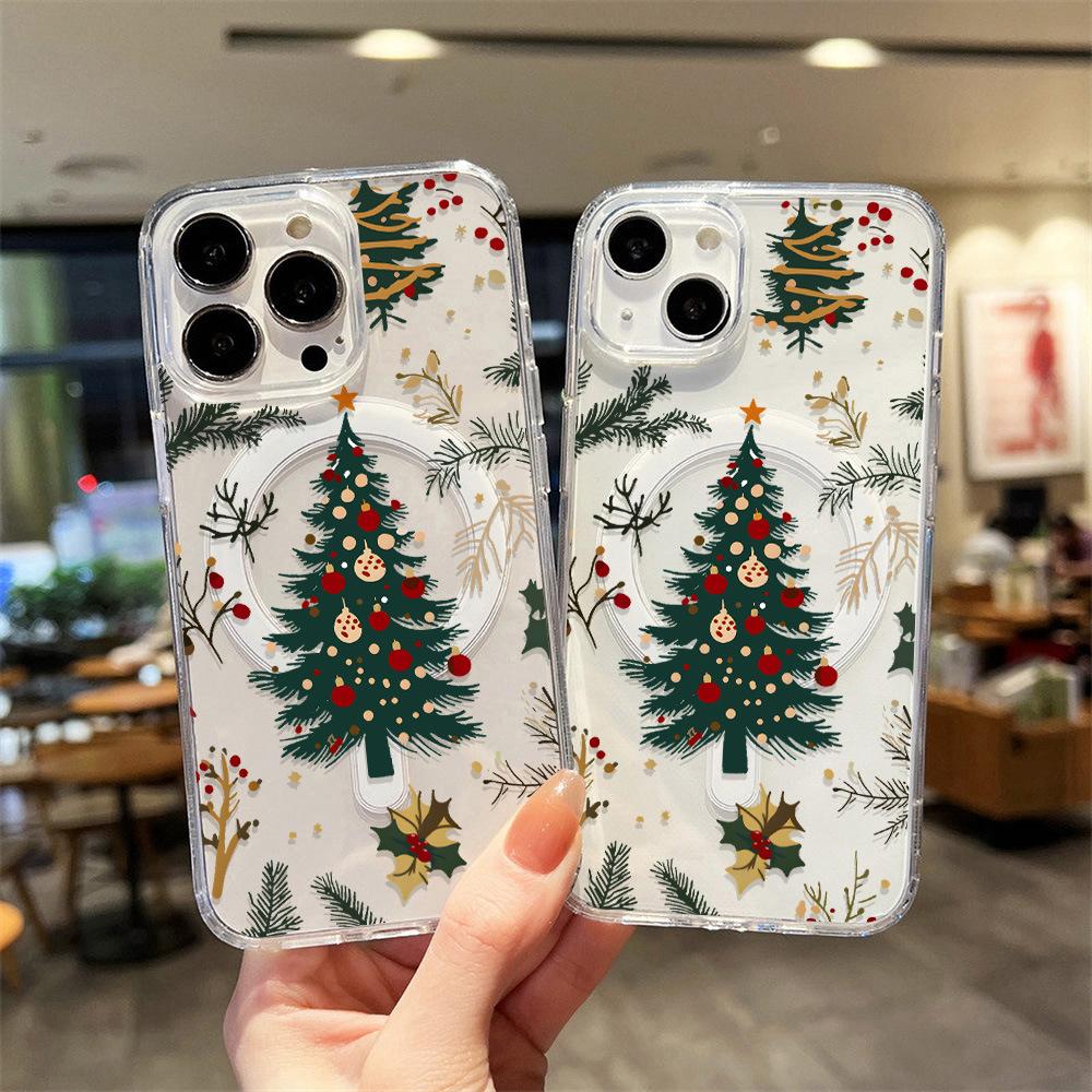 Applicable to Apple 17ProMax Christmas tree flower magnetic mobile phone case iPhone17 transparent 16/15 hard case