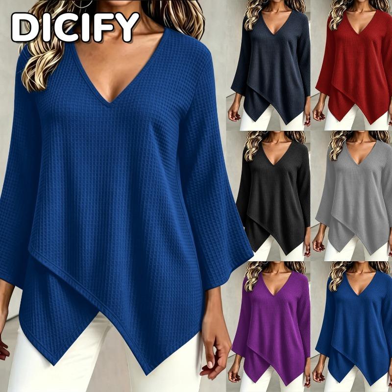 DICFY Women's Fashion Casual Long Sleeve V-Neck Blouses & Shirts