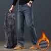 Winter Fleece Warm Herren Jeans Klassisch Locker Gerade Plüsch Denim Hose Verdickt Mode Stretch Lässig Thermohose
