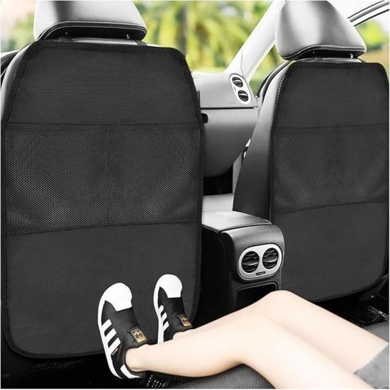 2 PCS Kick Mat Back Seat Protector, Waterproof Car Backseat Protective Kick Mat With 2 Mesh Pockets, Large Vehicle Seat Back Kick Mat Organizer For