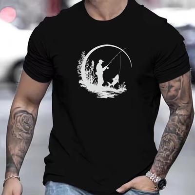 Herren Sommer Modisch Lässig Locker Fischerei Muster Bedruckt Sport Rundhals Kurzarm 3D T-Shirt Oberteil
